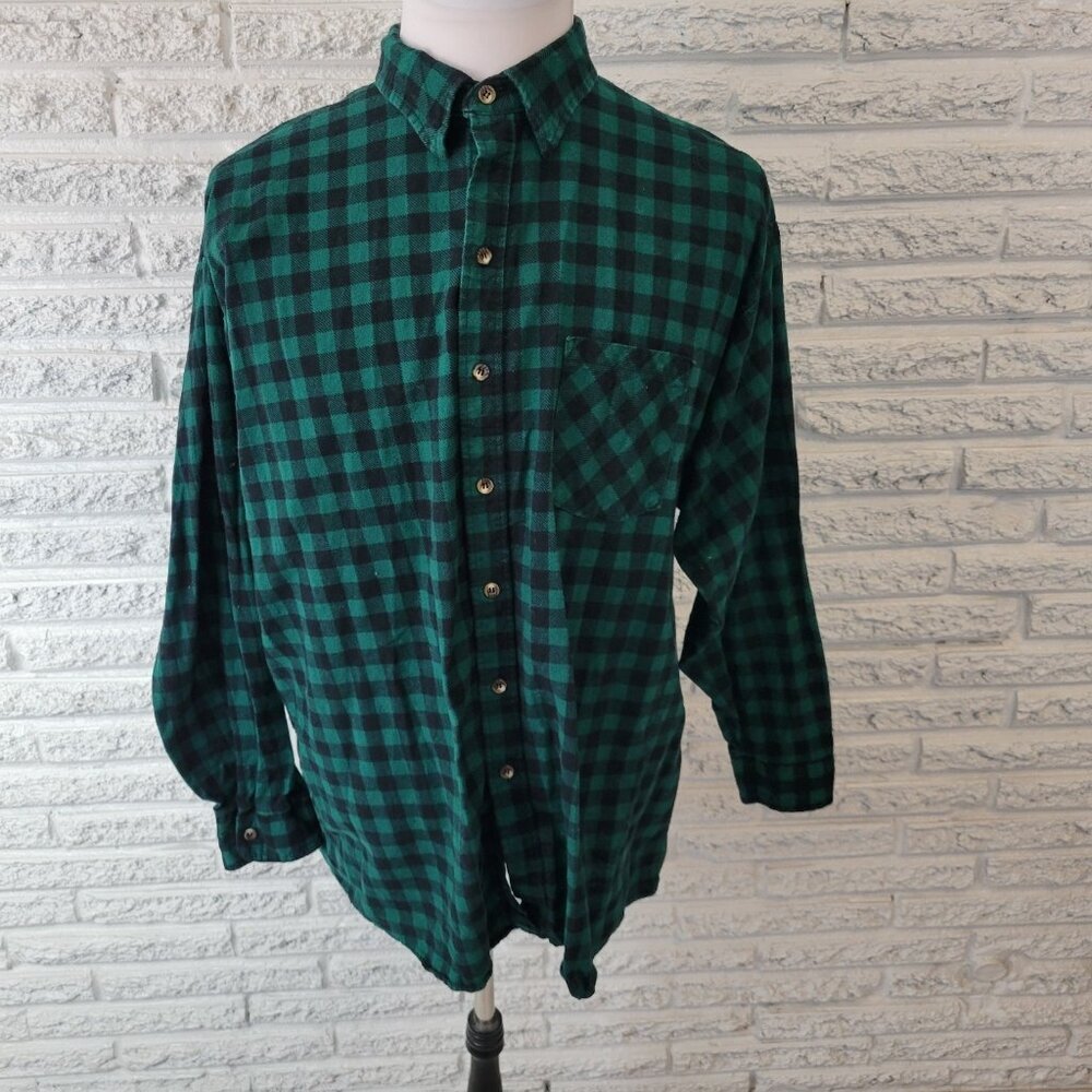 Puritan Mens Shirt XXL Long Sleeve Green Plaid Collar Pocket Button Up PLA45E - Picture 1 of 9